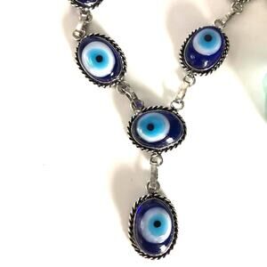Blue Evil Eye Mati Handmade Glass Beads Necklace 21"